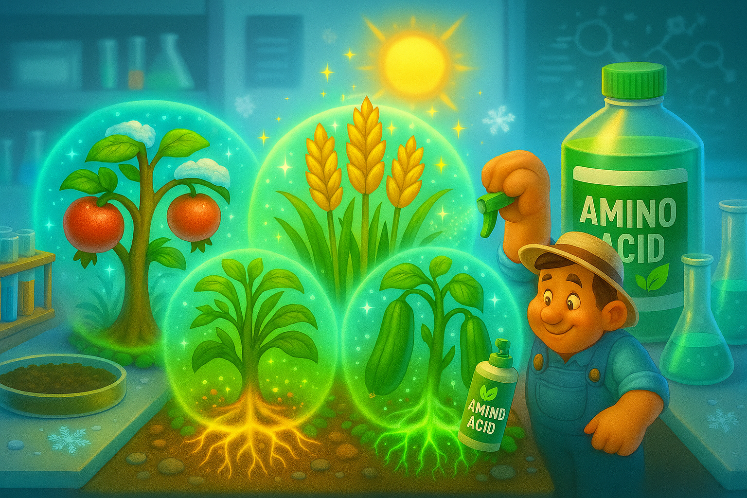 معرفی نقش اسیدآمینه‌ها در کاهش اثرات تنش‌های محیطی گیاه و محصولات تخصصی برند حیات سبز سبحان برای افزایش مقاومت گیاهان.