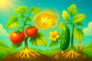 علائم کمبود منیزیم در گوجه فرنگی و خیار (زردی بین رگبرگ‌ها)