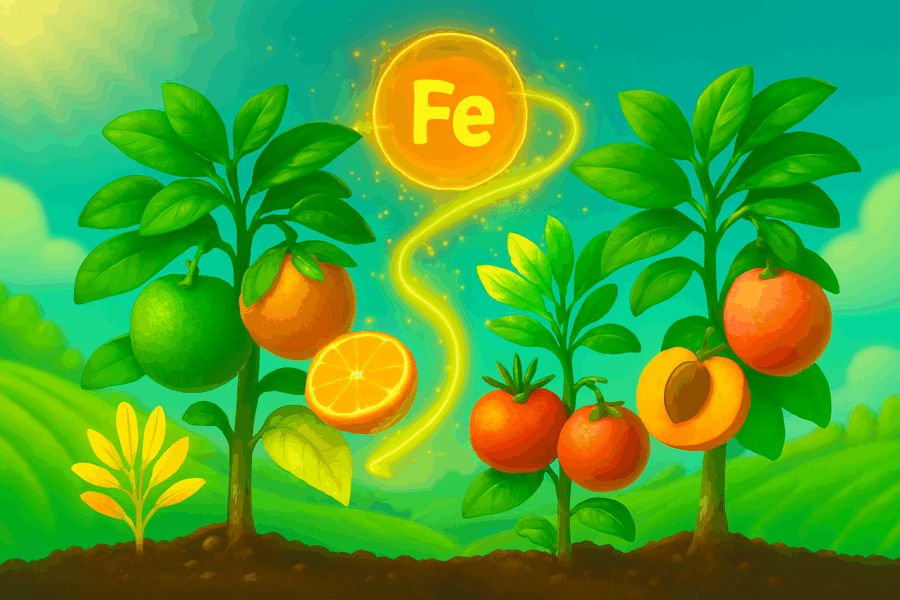 بررسی علائم کمبود آهن در درختان میوه، دلایل ناکارآمدی کودهای آهن و راهکارهای سریع درمان زردبرگی.