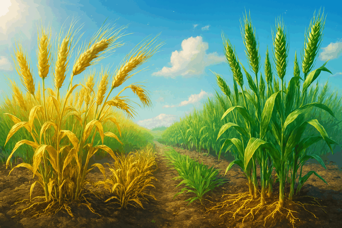 بررسی علائم کمبود نیتروژن در گندم و جو و معرفی راهکارهای درمانی با محصولات حیات سبز سبحان.